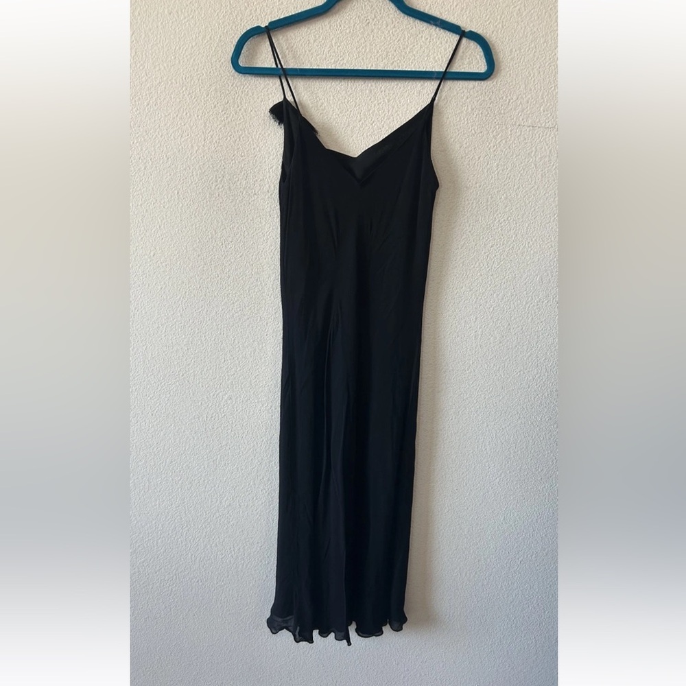 VTG 90s Lapis Black Slip Dress Midi Bias Cut Rayon USA Y2K Minimalist M - Picture 11 of 16